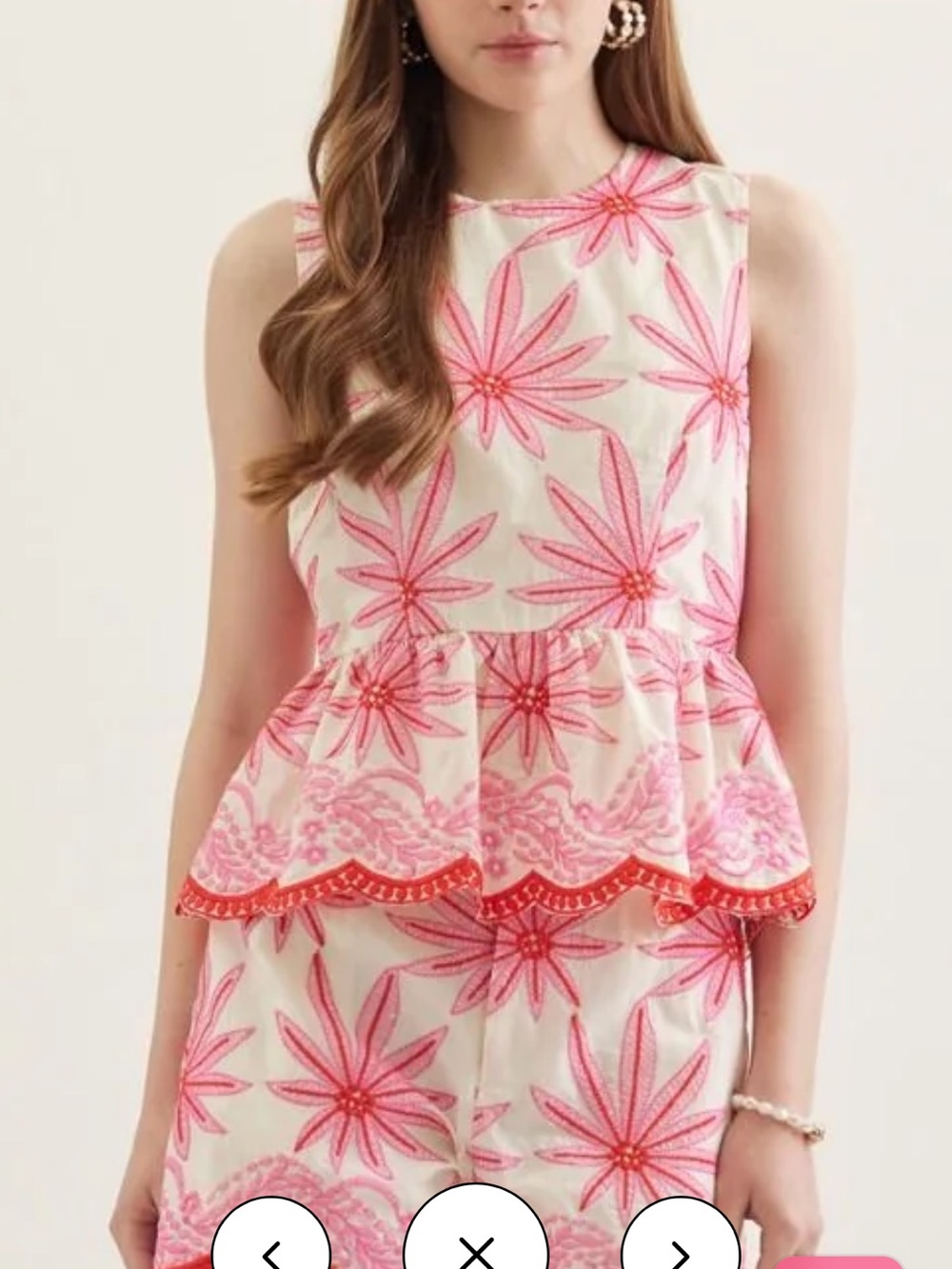 entro Cream Tank Top with Pink Floral Embroidery
